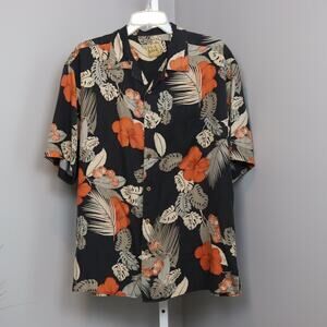 Jos. A. Bank 100% Silk Hawaiian Shirt | Black Floral Aloha Camp‎ Shirt | Size L